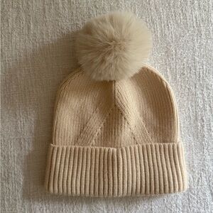 Vince Camuto Cream Knit Beanie with Pom-Pom